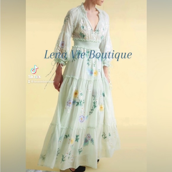 Summer Island Daisy Blooms Floral Embroidered Cotton Maxi Dress - Picture 9 of 14